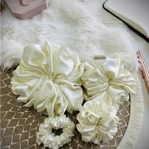 Elegant Cream Satin Handmade Scrunchies Set